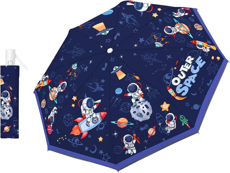 Decalsweet Kids Folding Umbrella Auto Open/Close Anti-rebound Safe Design UV Resistant Automatic Children Travel Umbrellas 8 Rib Reinforced Canopy 360° Reflective Strip Lightweight Cute Umbrella for Girls & Boys - Image 1